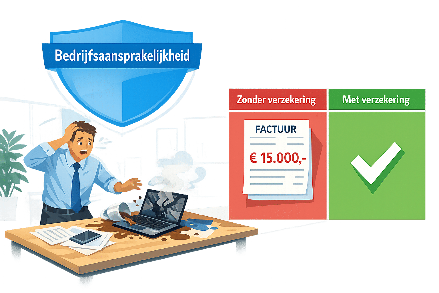 Landschapsformaat () illustratie van een zzp'er (timmerman of consultant) op een werklocatie bij een klant, waarbij een