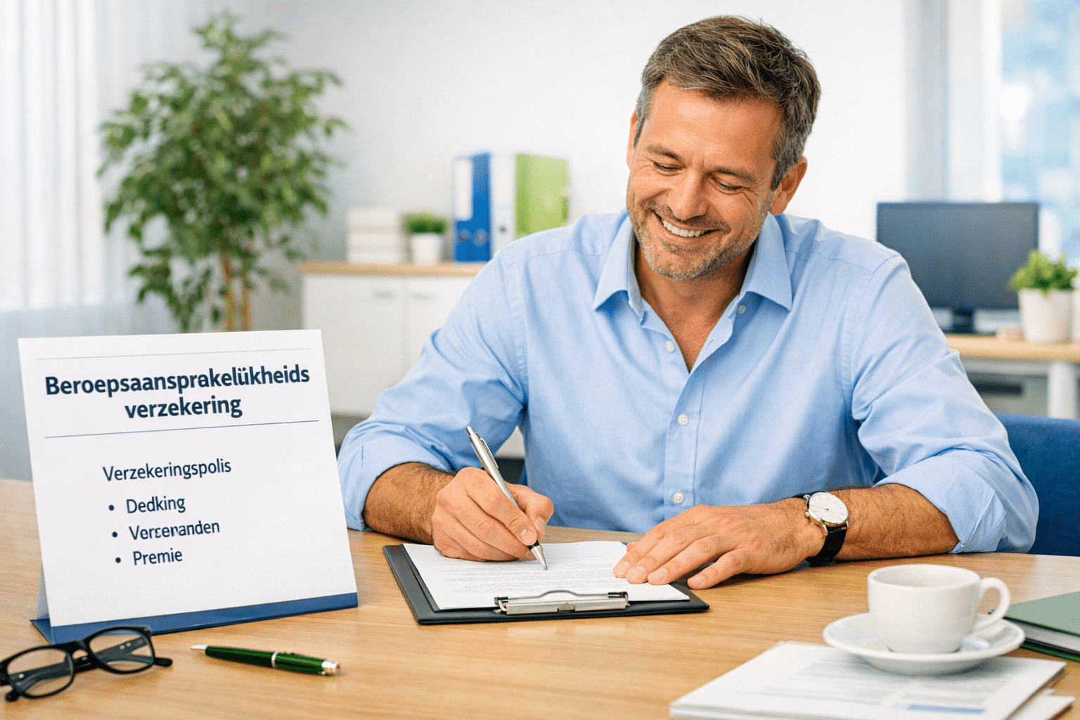 Landschapsformaat () scène van een zelfstandige ondernemer die opgelucht een formulier ondertekent aan een vergadertafel,