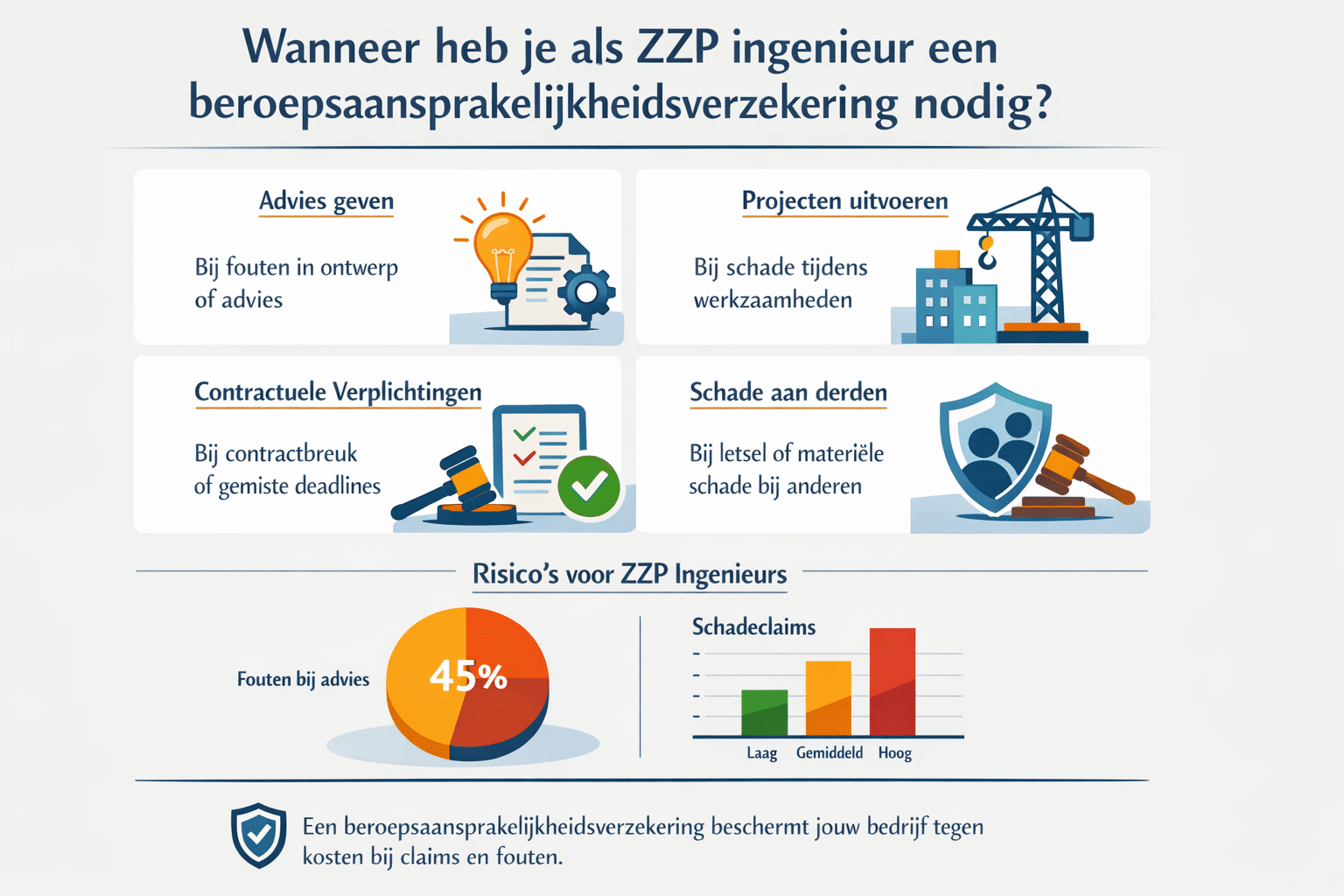 Professional infographic for article "Beroepsaansprakelijkheidsverzekering ZZP Ingenieur: Alles wat je moet weten in 2026",