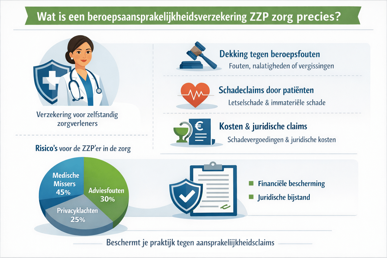 Professional infographic for article "Beroepsaansprakelijkheidsverzekering ZZP Zorg: Alles wat je moet weten in 2026",